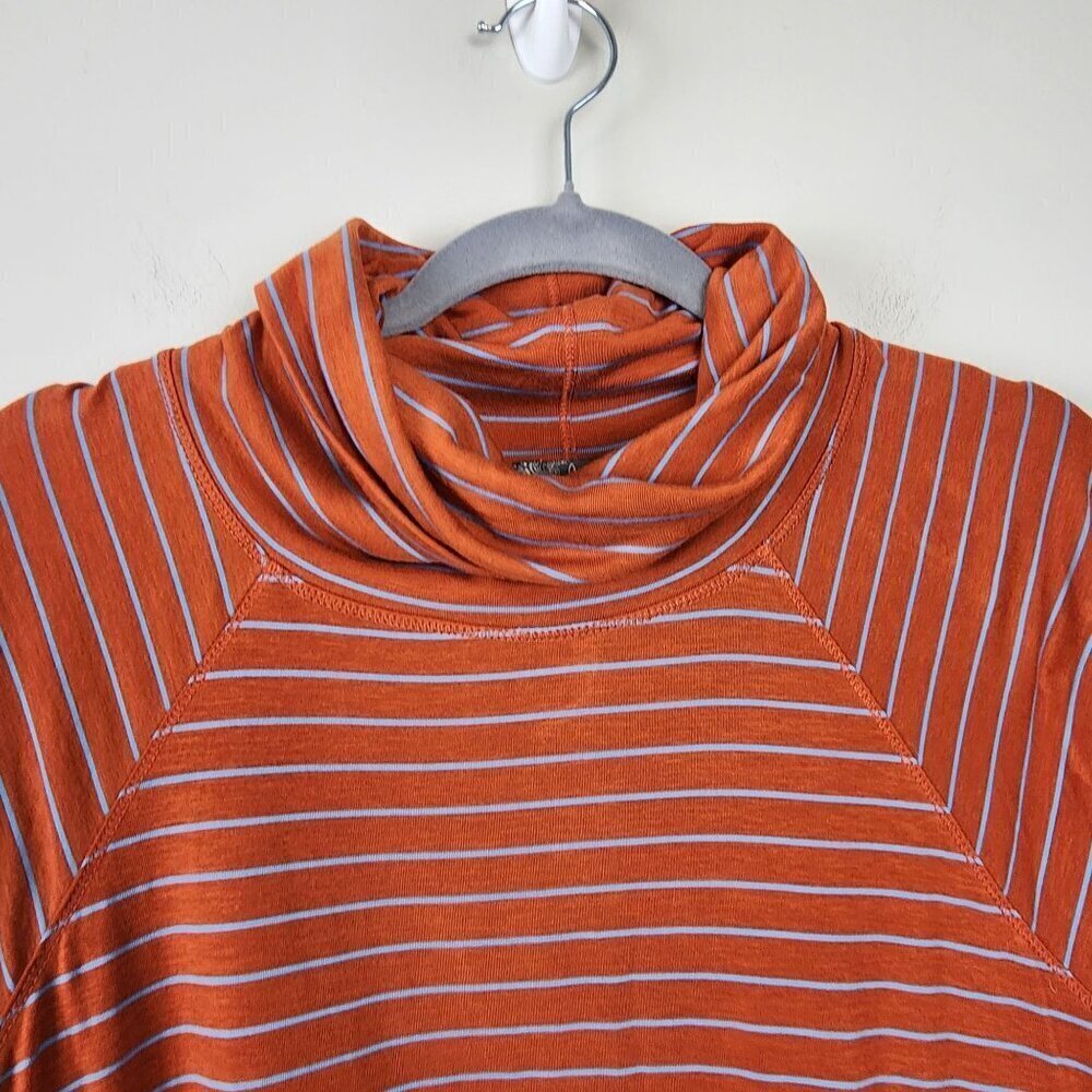 PrAna Sol Protect Turtleneck sz XL women relaxed fit pockets gingerbread stripes - Picture 5 of 12